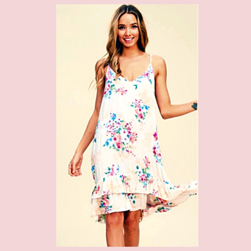NWT Cream Floral Print Flutter Dress NEW S M or L